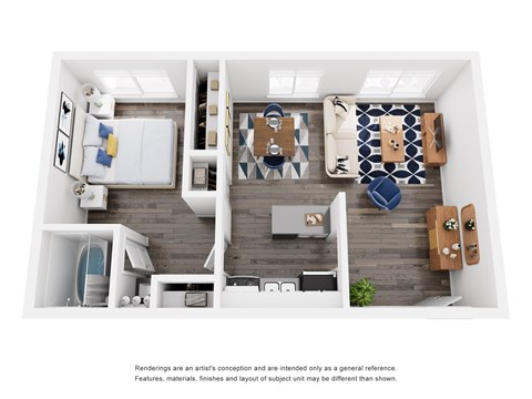 Floor plan for 1 bed, 1 bath, 750 sqft